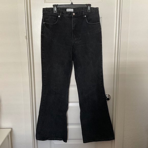 Zara Denim - Zara High Rise Flare Leg Black Jeans - Size 12